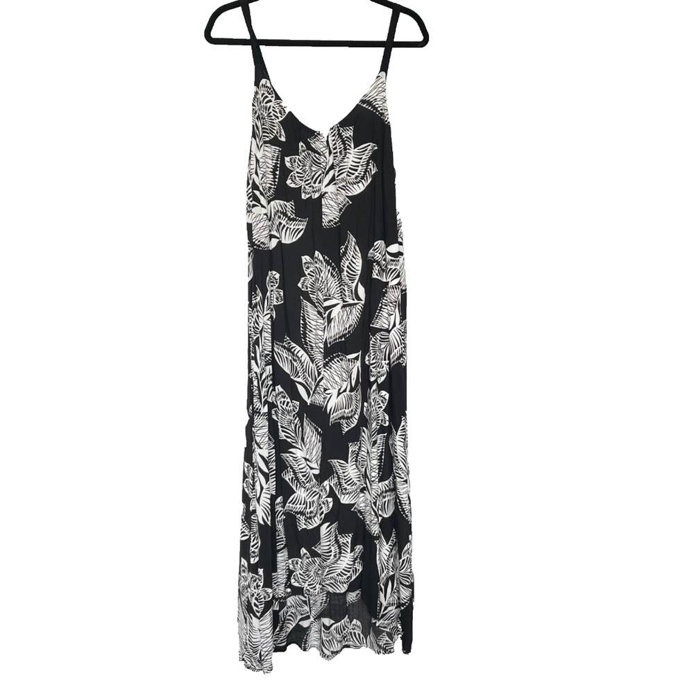 Sussan Dress Maxi Sleeveless Size 14 Black White Floral Full Sundress Thin Strap